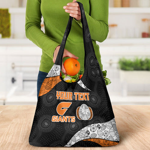 Personalized Giants Football Grocery Bag Easter Egg Pattern Orange Monochrome Tribal Dot Style