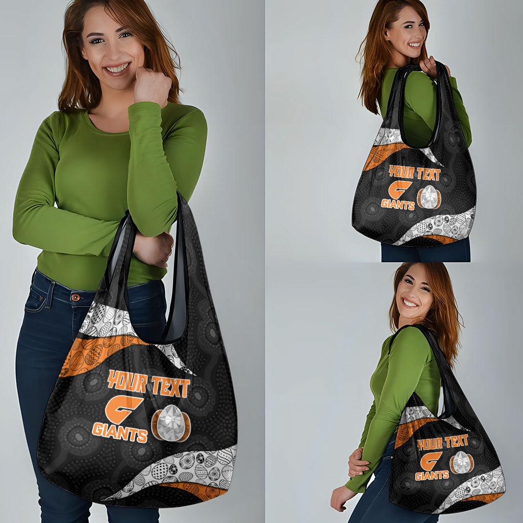 Personalized Giants Football Grocery Bag Easter Egg Pattern Orange Monochrome Tribal Dot Style