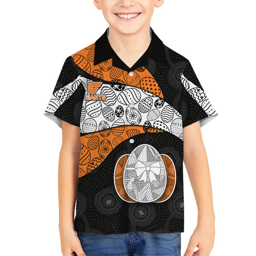 Personalized Giants Football Kid Hawaiian Shirt Easter Egg Pattern Orange Monochrome Tribal Dot Style
