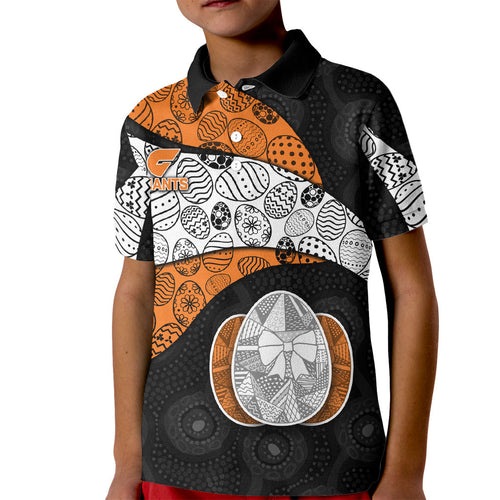Personalized Giants Football Kid Polo Shirt Easter Egg Pattern Orange Monochrome Tribal Dot Style