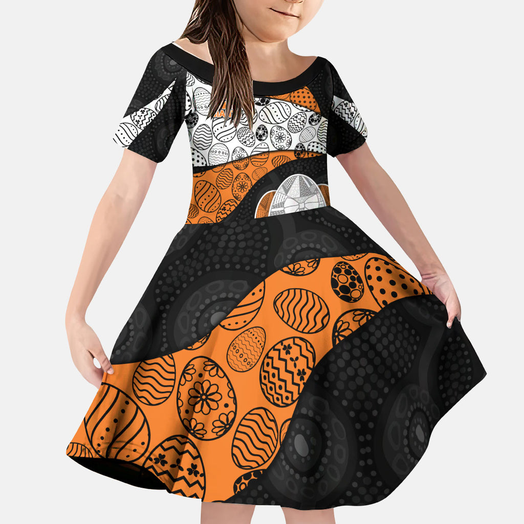 Personalized Giants Football Kid Short Sleeve Dress Easter Egg Pattern Orange Monochrome Tribal Dot Style