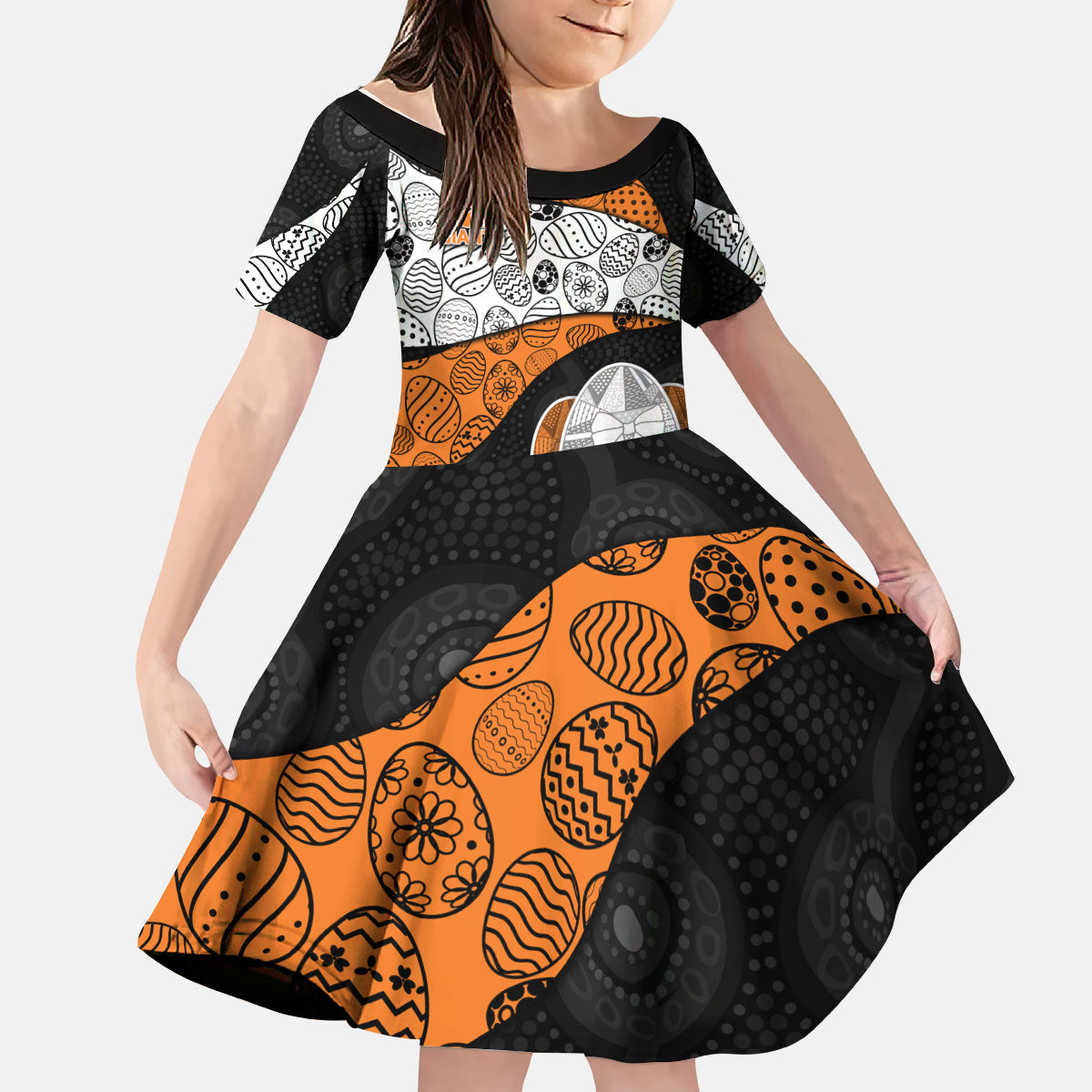 Personalized Giants Football Kid Short Sleeve Dress Easter Egg Pattern Orange Monochrome Tribal Dot Style