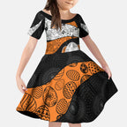 Personalized Giants Football Kid Short Sleeve Dress Easter Egg Pattern Orange Monochrome Tribal Dot Style