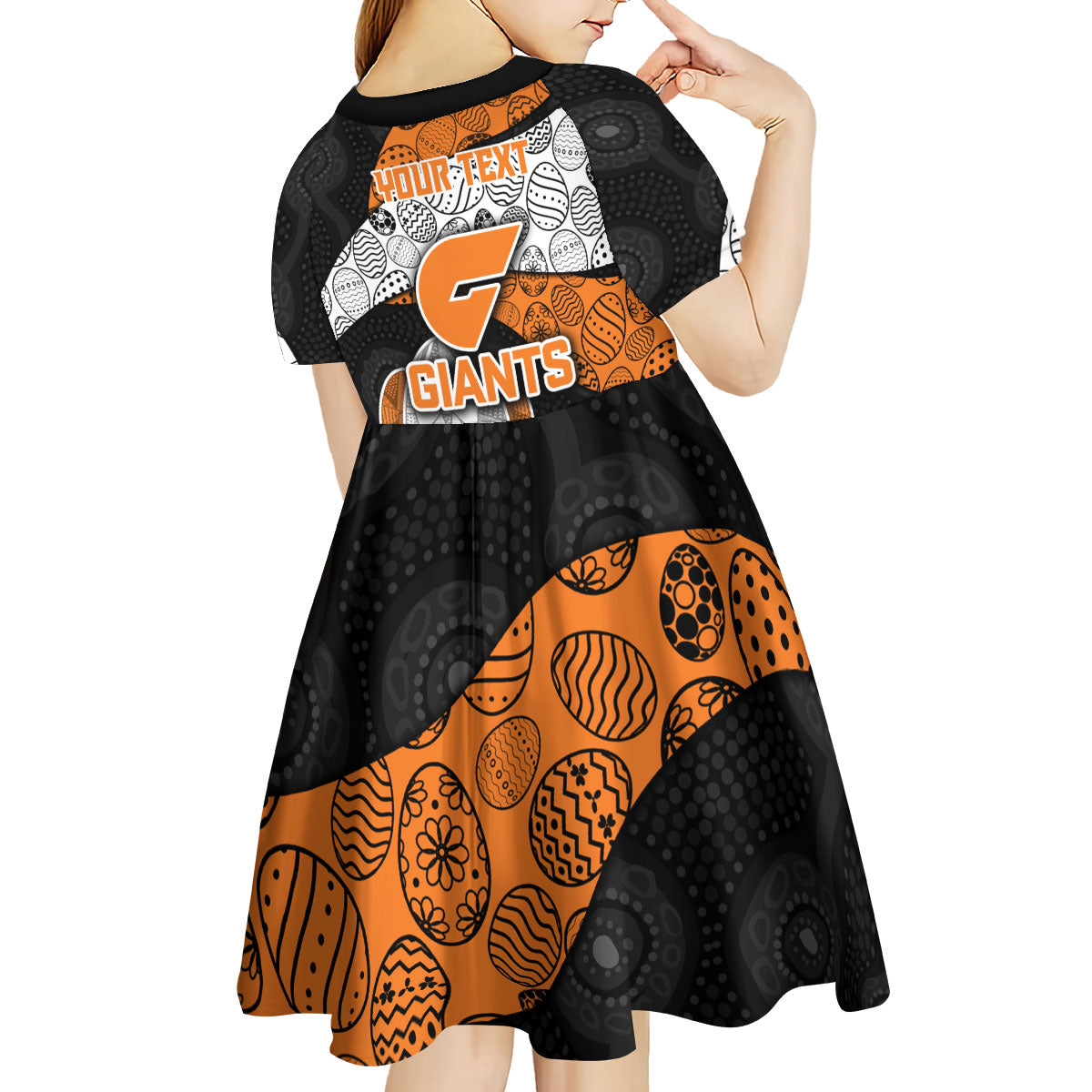 Personalized Giants Football Kid Short Sleeve Dress Easter Egg Pattern Orange Monochrome Tribal Dot Style
