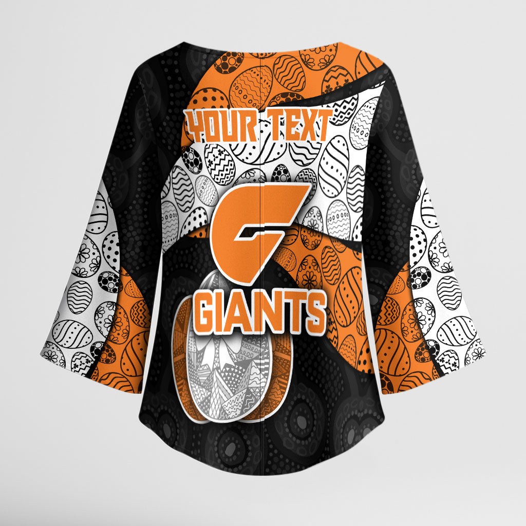 Personalized Giants Football Kimono Sleeve Blouse Easter Egg Pattern Orange Monochrome Tribal Dot Style