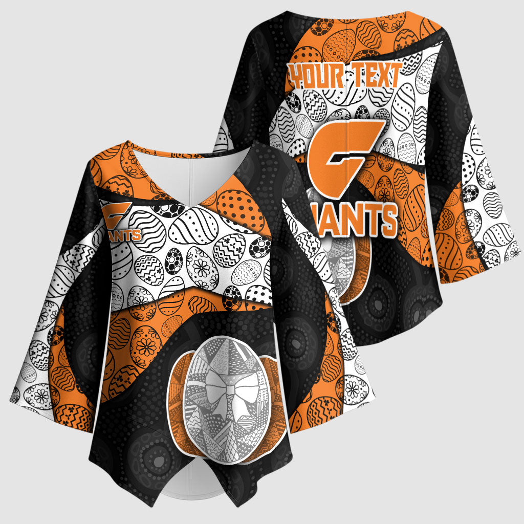 Personalized Giants Football Kimono Sleeve Blouse Easter Egg Pattern Orange Monochrome Tribal Dot Style