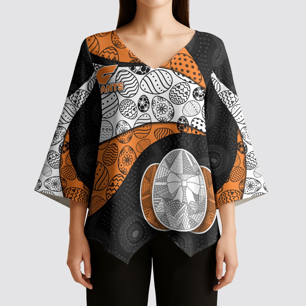 Personalized Giants Football Kimono Sleeve Blouse Easter Egg Pattern Orange Monochrome Tribal Dot Style