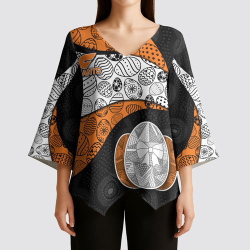 Personalized Giants Football Kimono Sleeve Blouse Easter Egg Pattern Orange Monochrome Tribal Dot Style