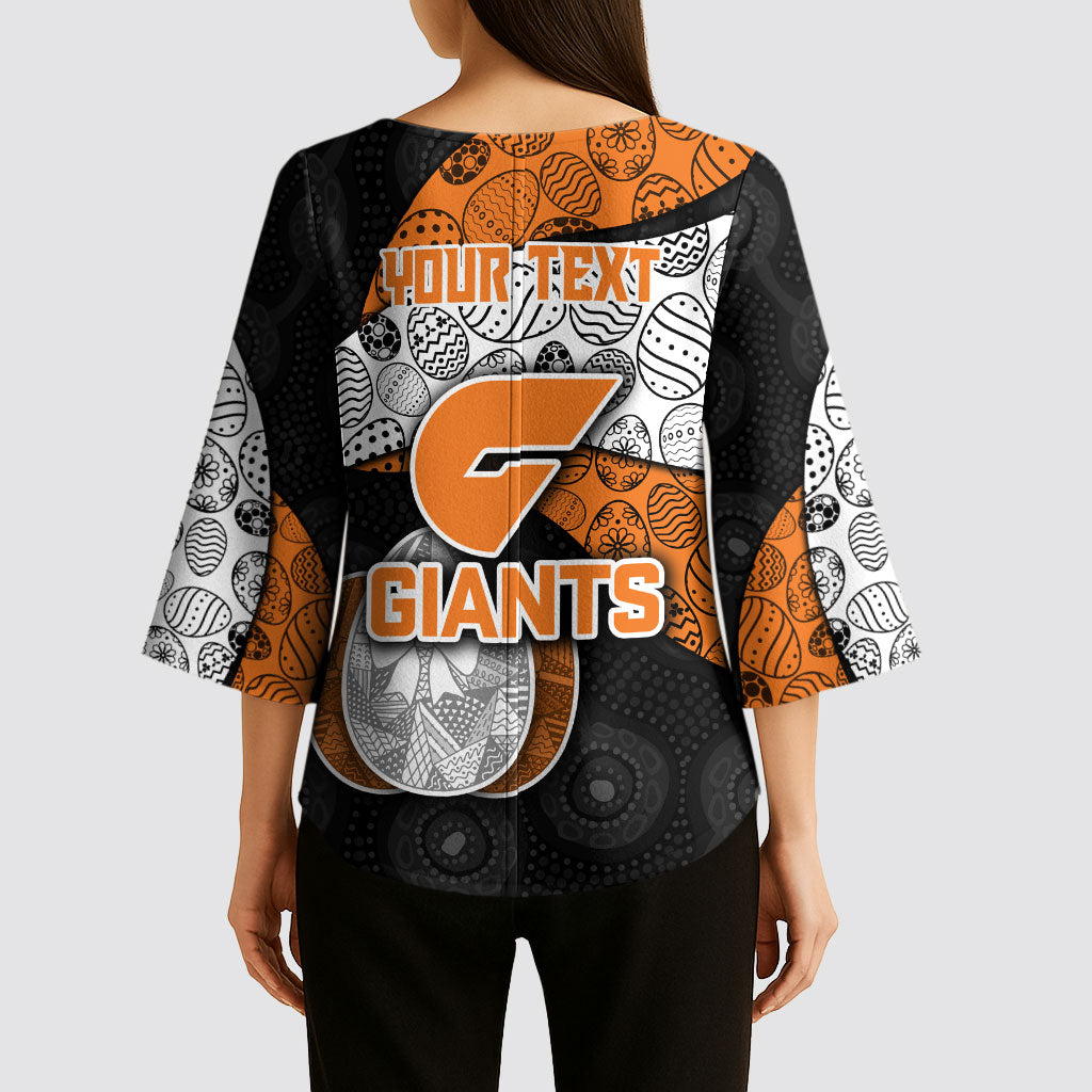 Personalized Giants Football Kimono Sleeve Blouse Easter Egg Pattern Orange Monochrome Tribal Dot Style
