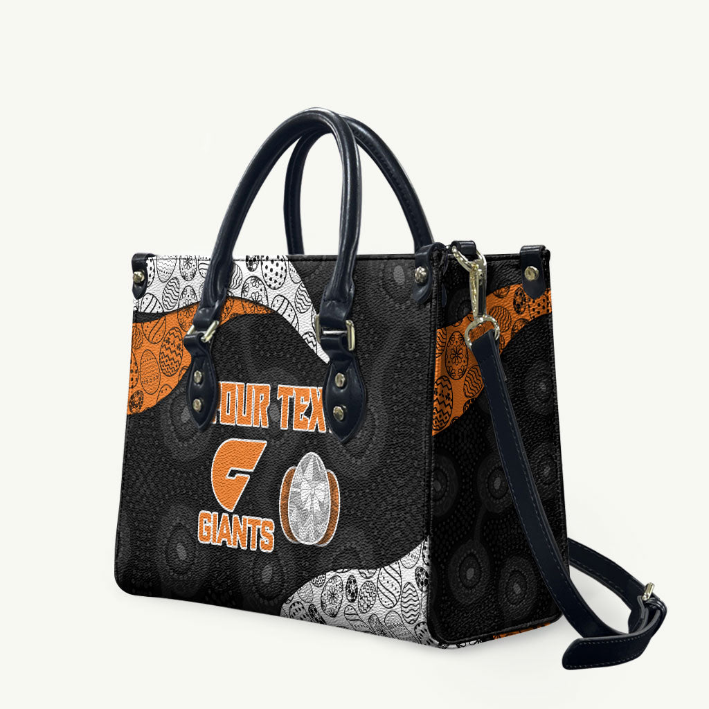 Personalized Giants Football Leather Bag Easter Egg Pattern Orange Monochrome Tribal Dot Style