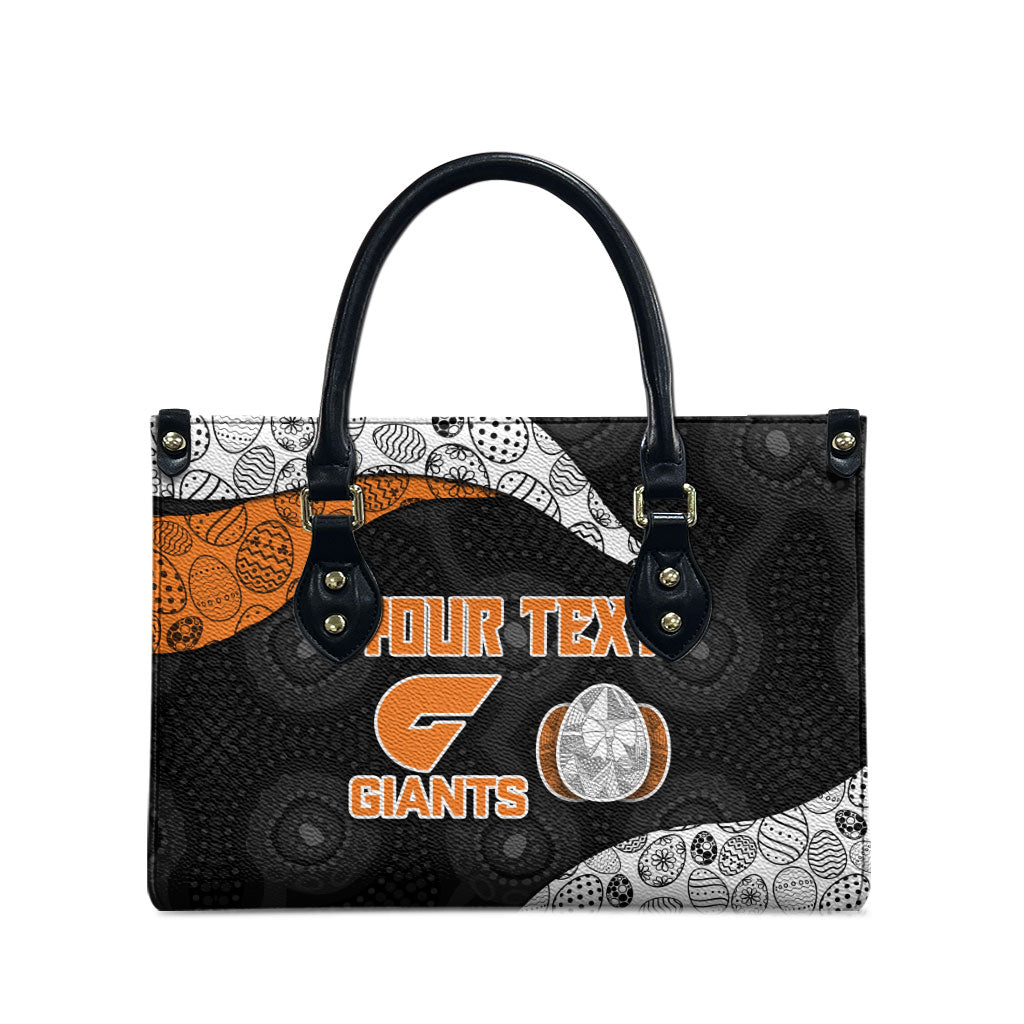 Personalized Giants Football Leather Bag Easter Egg Pattern Orange Monochrome Tribal Dot Style