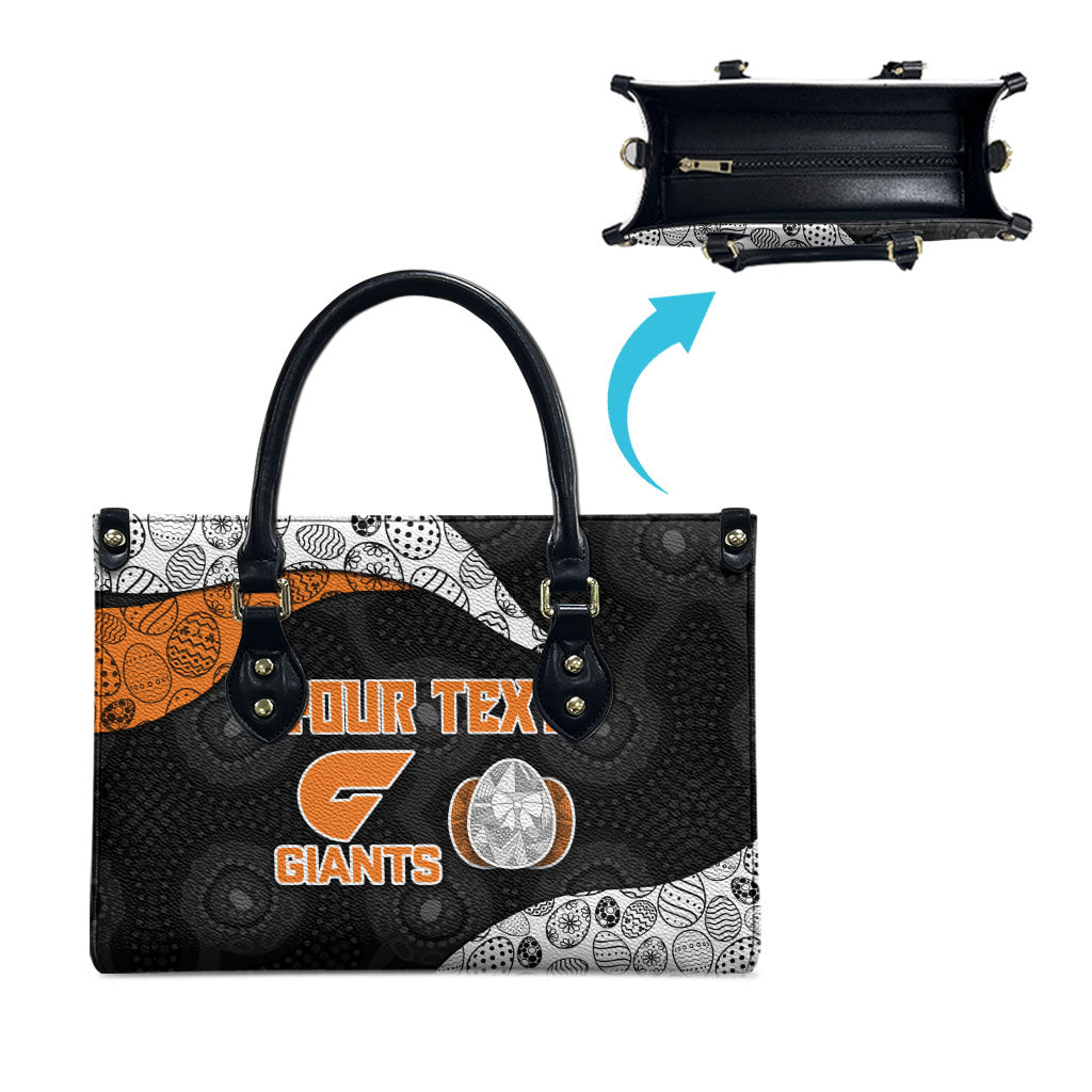 Personalized Giants Football Leather Bag Easter Egg Pattern Orange Monochrome Tribal Dot Style