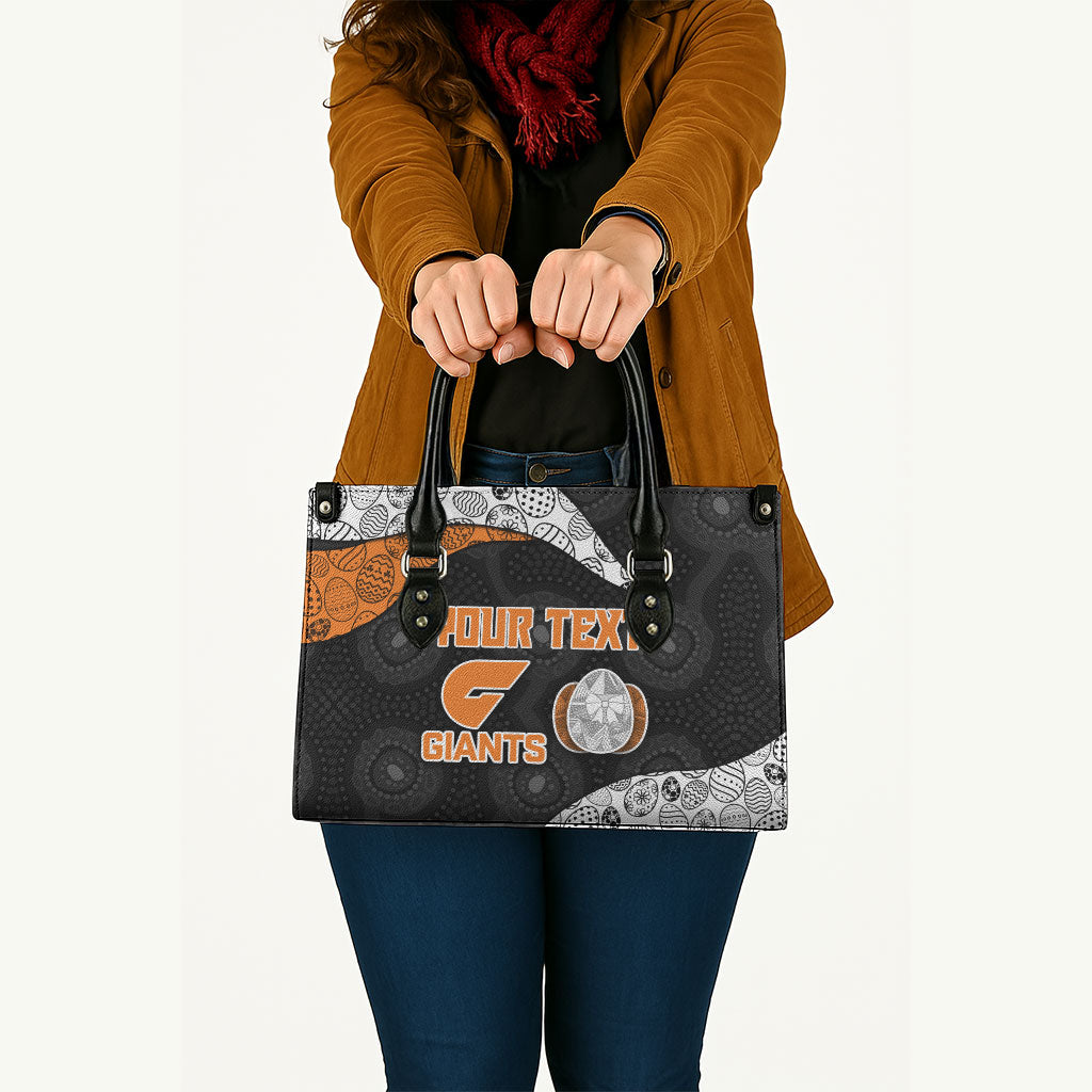 Personalized Giants Football Leather Bag Easter Egg Pattern Orange Monochrome Tribal Dot Style