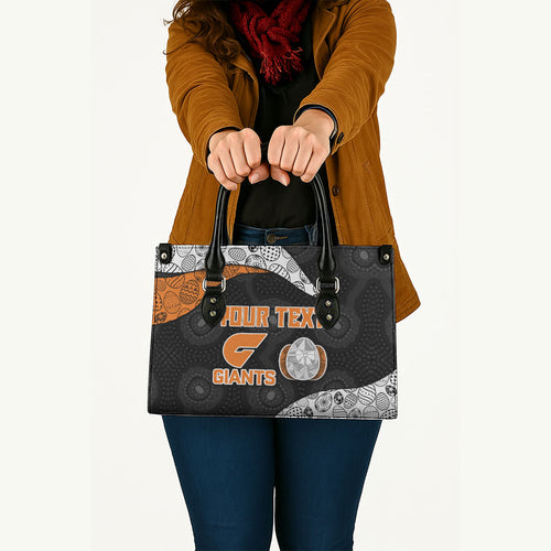 Personalized Giants Football Leather Bag Easter Egg Pattern Orange Monochrome Tribal Dot Style