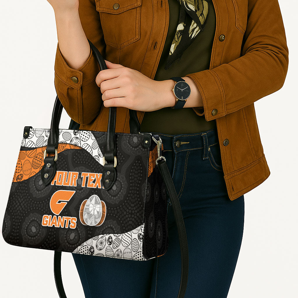 Personalized Giants Football Leather Bag Easter Egg Pattern Orange Monochrome Tribal Dot Style