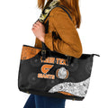Personalized Giants Football Leather Tote Bag Easter Egg Pattern Orange Monochrome Tribal Dot Style