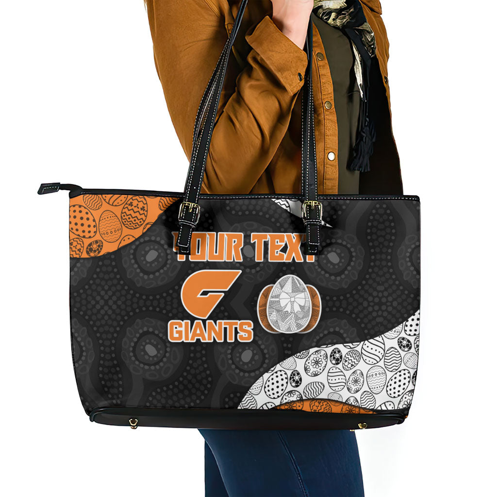 Personalized Giants Football Leather Tote Bag Easter Egg Pattern Orange Monochrome Tribal Dot Style