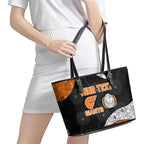Personalized Giants Football Leather Tote Bag Easter Egg Pattern Orange Monochrome Tribal Dot Style