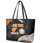 Personalized Giants Football Leather Tote Bag Easter Egg Pattern Orange Monochrome Tribal Dot Style