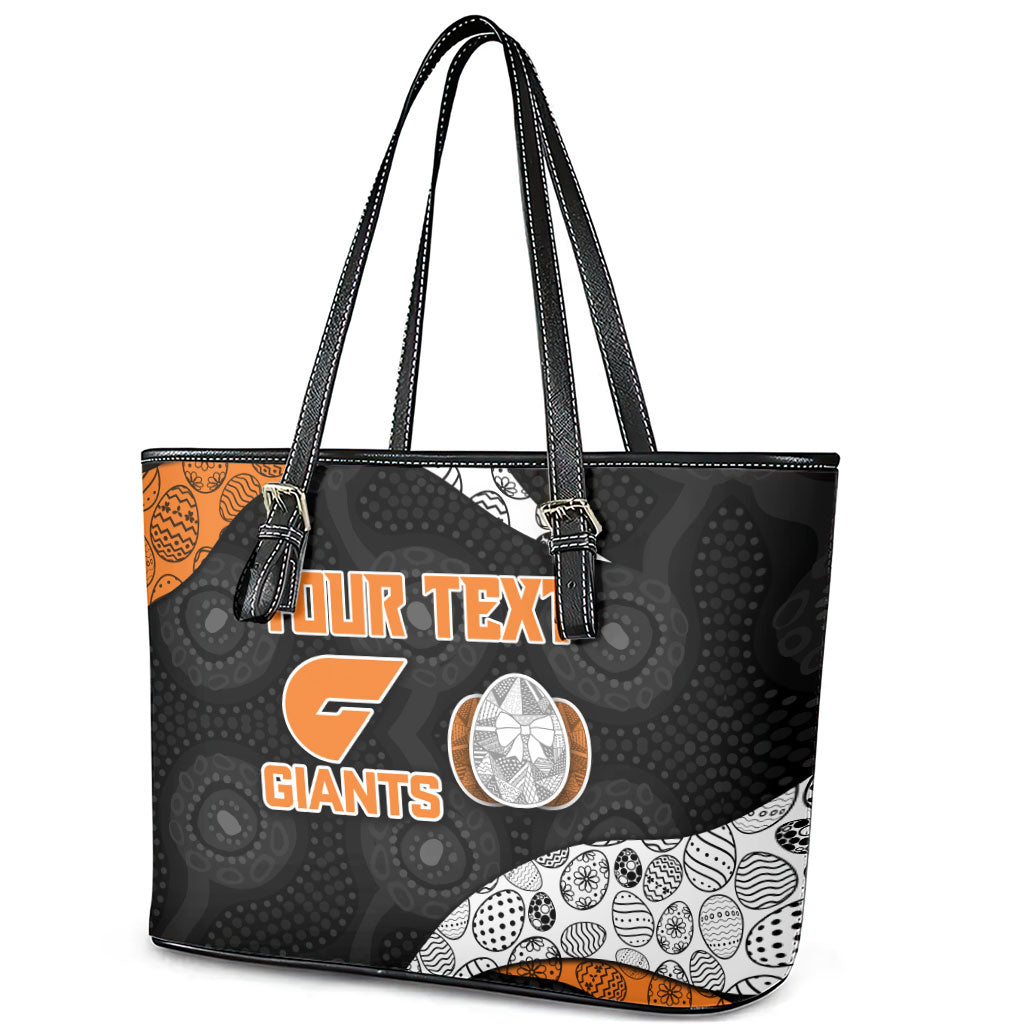 Personalized Giants Football Leather Tote Bag Easter Egg Pattern Orange Monochrome Tribal Dot Style