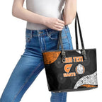 Personalized Giants Football Leather Tote Bag Easter Egg Pattern Orange Monochrome Tribal Dot Style