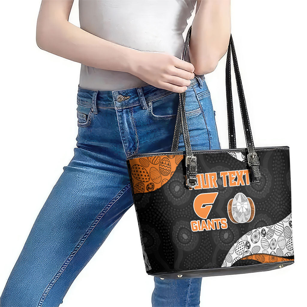 Personalized Giants Football Leather Tote Bag Easter Egg Pattern Orange Monochrome Tribal Dot Style