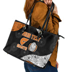 Personalized Giants Football Leather Tote Bag Easter Egg Pattern Orange Monochrome Tribal Dot Style