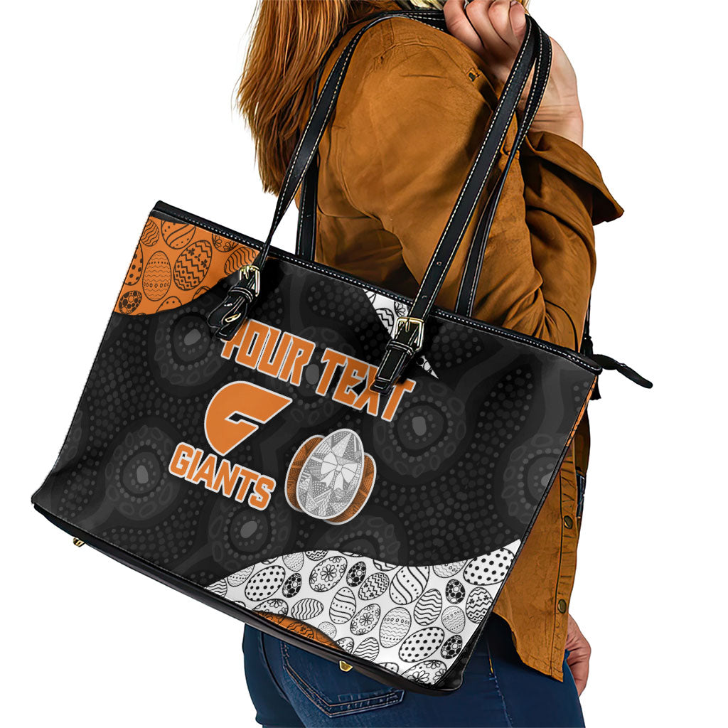 Personalized Giants Football Leather Tote Bag Easter Egg Pattern Orange Monochrome Tribal Dot Style