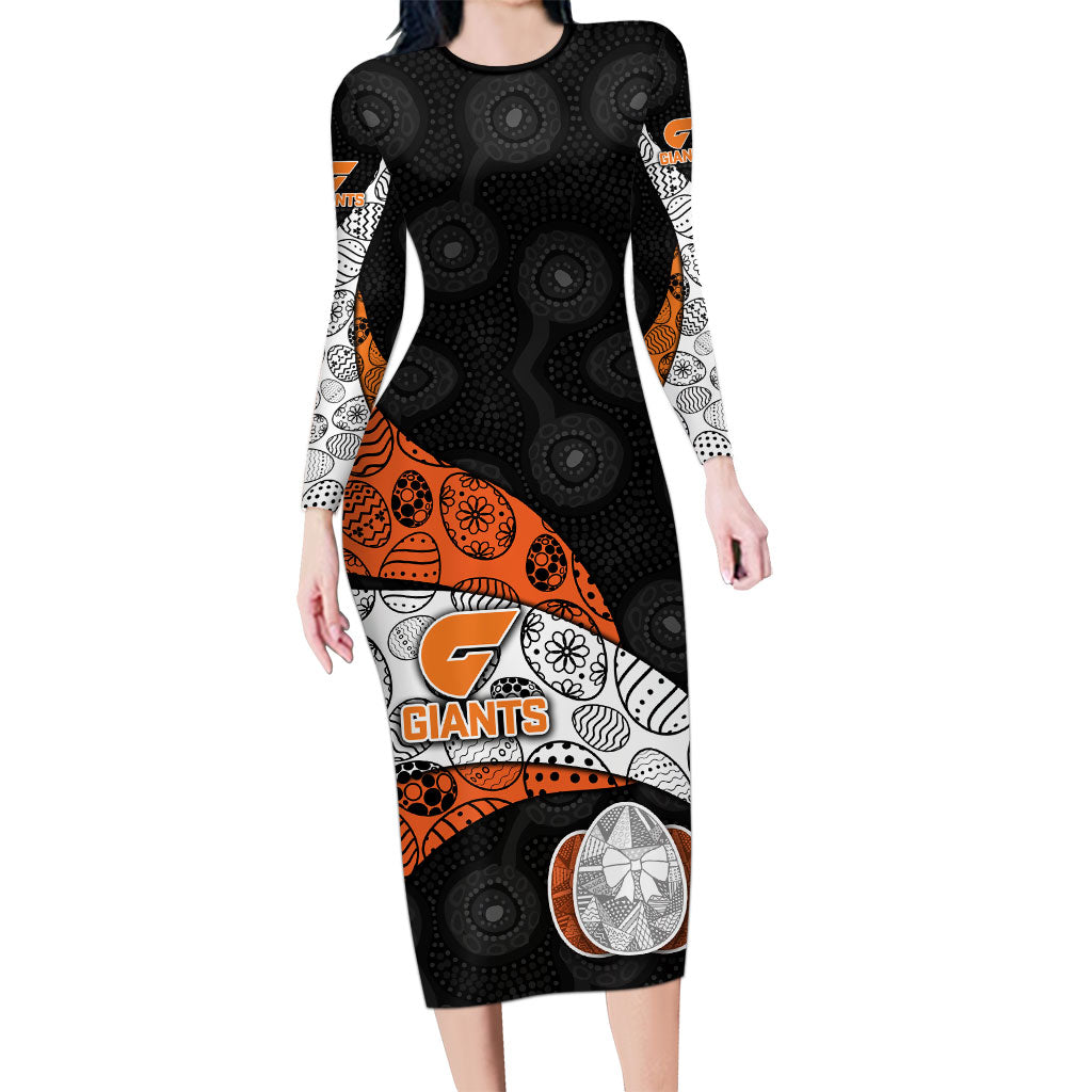 Personalized Giants Football Long Sleeve Bodycon Dress Easter Egg Pattern Orange Monochrome Tribal Dot Style