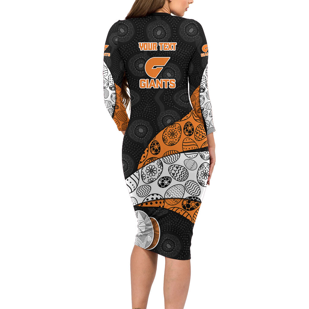 Personalized Giants Football Long Sleeve Bodycon Dress Easter Egg Pattern Orange Monochrome Tribal Dot Style