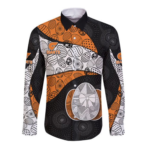 Personalized Giants Football Long Sleeve Button Shirt Easter Egg Pattern Orange Monochrome Tribal Dot Style