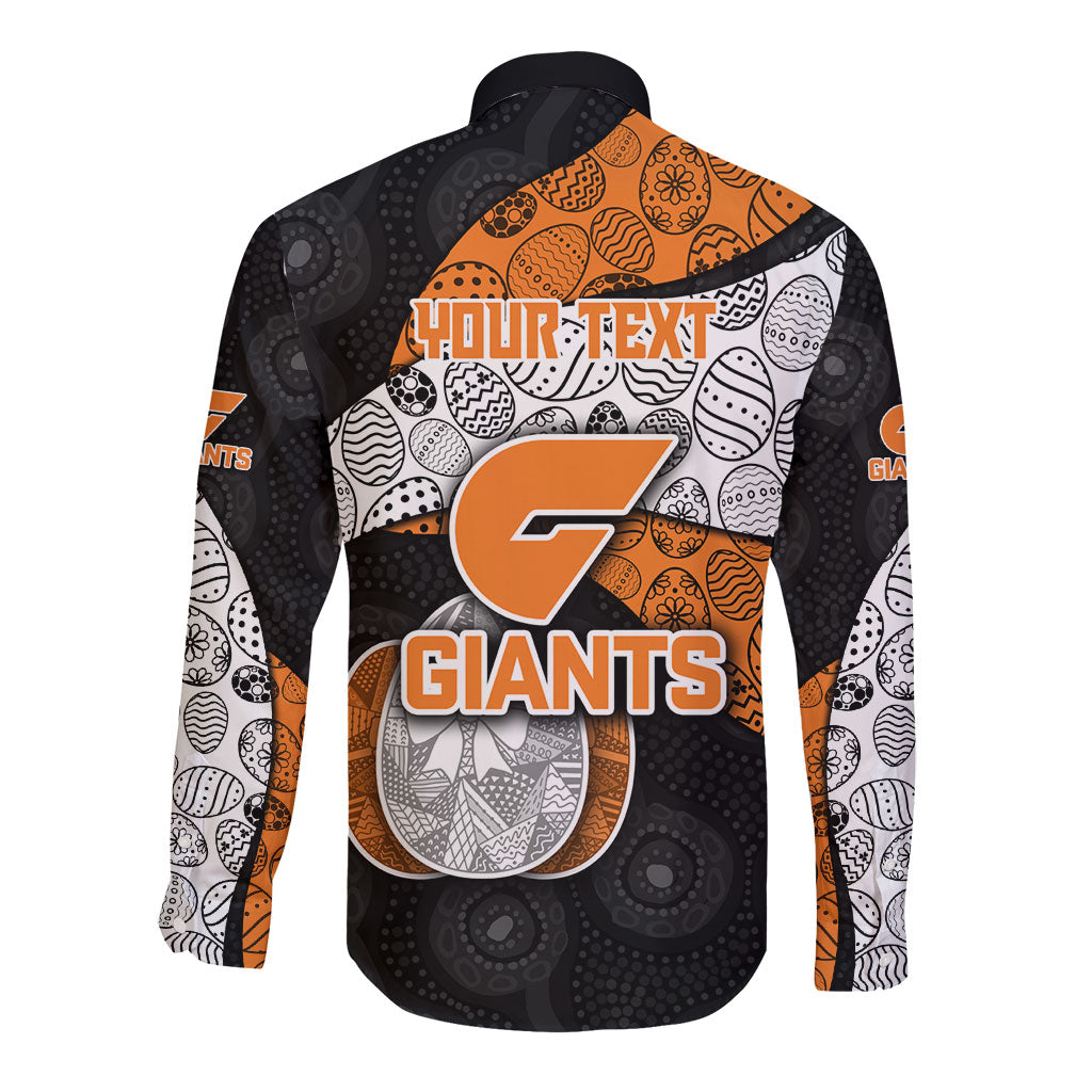 Personalized Giants Football Long Sleeve Button Shirt Easter Egg Pattern Orange Monochrome Tribal Dot Style