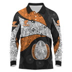 Personalized Giants Football Long Sleeve Polo Shirt Easter Egg Pattern Orange Monochrome Tribal Dot Style