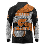 Personalized Giants Football Long Sleeve Polo Shirt Easter Egg Pattern Orange Monochrome Tribal Dot Style