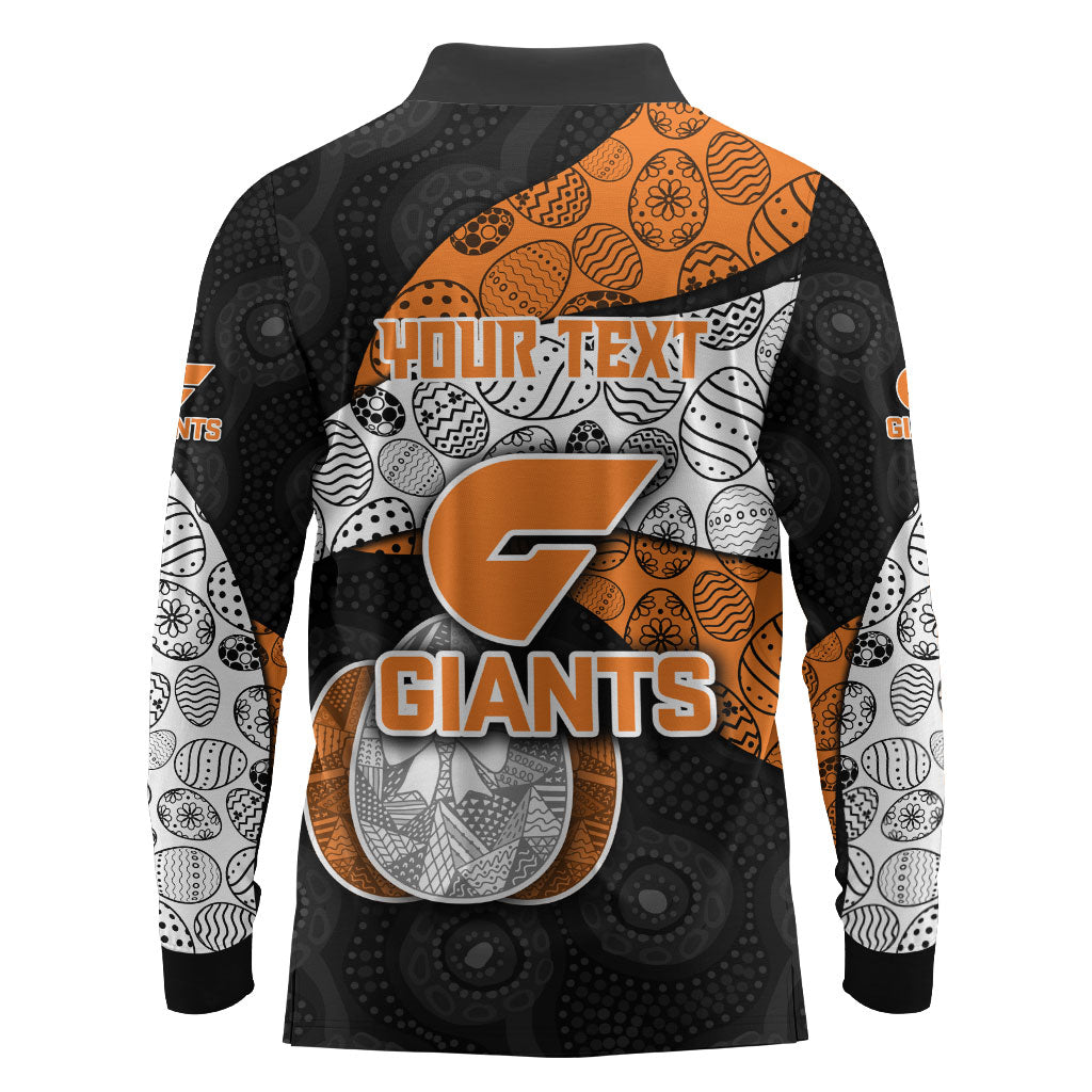 Personalized Giants Football Long Sleeve Polo Shirt Easter Egg Pattern Orange Monochrome Tribal Dot Style