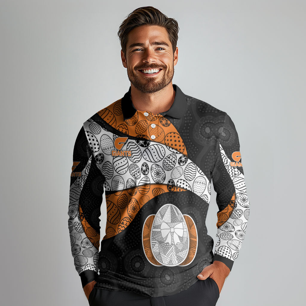 Personalized Giants Football Long Sleeve Polo Shirt Easter Egg Pattern Orange Monochrome Tribal Dot Style