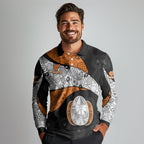Personalized Giants Football Long Sleeve Polo Shirt Easter Egg Pattern Orange Monochrome Tribal Dot Style