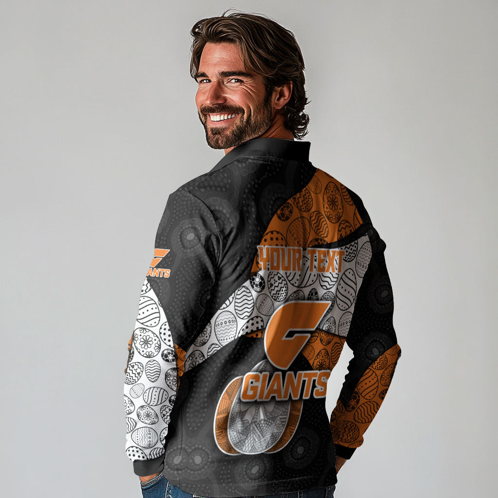 Personalized Giants Football Long Sleeve Polo Shirt Easter Egg Pattern Orange Monochrome Tribal Dot Style