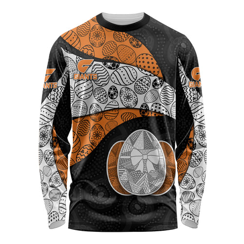 Personalized Giants Football Long Sleeve Shirt Easter Egg Pattern Orange Monochrome Tribal Dot Style