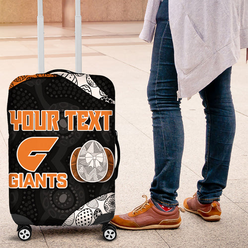 Personalized Giants Football Luggage Cover Easter Egg Pattern Orange Monochrome Tribal Dot Style