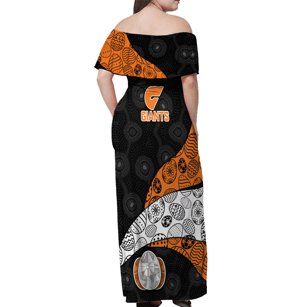 Personalized Giants Football Off Shoulder Maxi Dress Easter Egg Pattern Orange Monochrome Tribal Dot Style