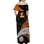 Personalized Giants Football Off Shoulder Maxi Dress Easter Egg Pattern Orange Monochrome Tribal Dot Style