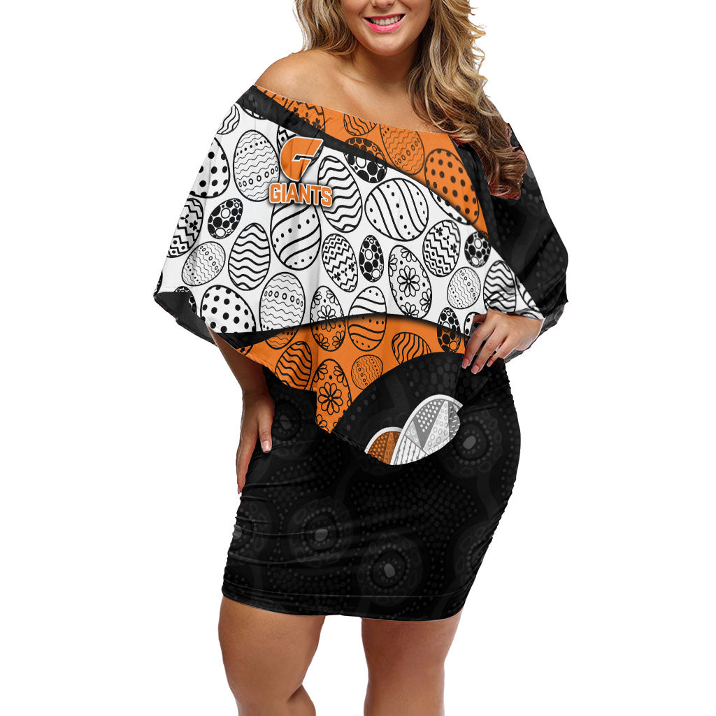 Personalized Giants Football Off Shoulder Short Dress Easter Egg Pattern Orange Monochrome Tribal Dot Style
