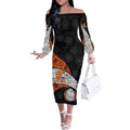 Personalized Giants Football Off The Shoulder Long Sleeve Dress Easter Egg Pattern Orange Monochrome Tribal Dot Style