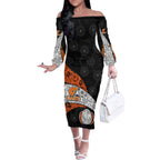 Personalized Giants Football Off The Shoulder Long Sleeve Dress Easter Egg Pattern Orange Monochrome Tribal Dot Style