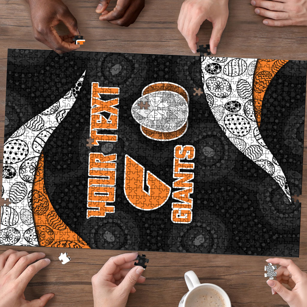 Personalized Giants Football Puzzle Easter Egg Pattern Orange Monochrome Tribal Dot Style