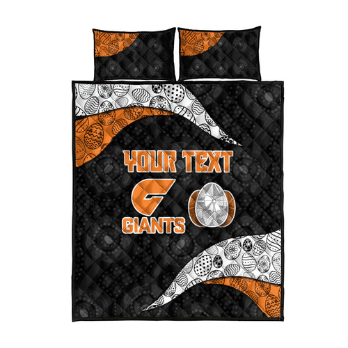 Personalized Giants Football Quilt Bed Set Easter Egg Pattern Orange Monochrome Tribal Dot Style