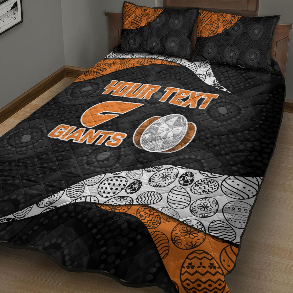 Personalized Giants Football Quilt Bed Set Easter Egg Pattern Orange Monochrome Tribal Dot Style