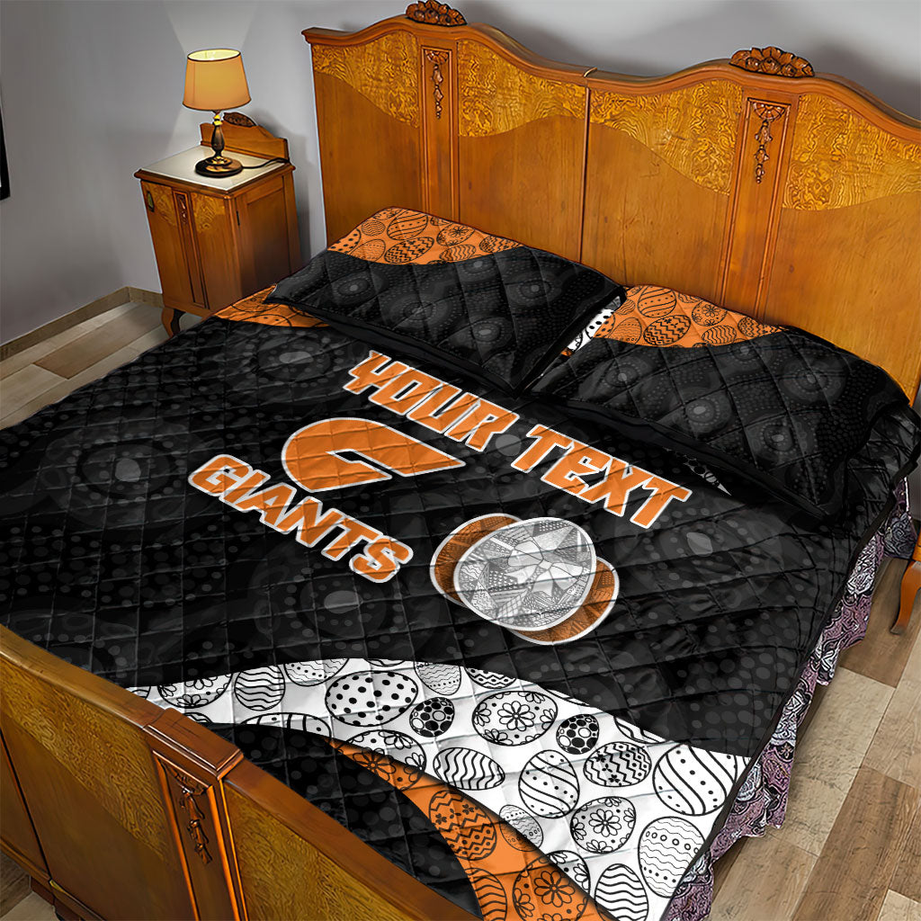 Personalized Giants Football Quilt Bed Set Easter Egg Pattern Orange Monochrome Tribal Dot Style