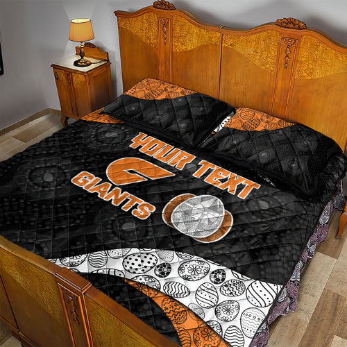 Personalized Giants Football Quilt Bed Set Easter Egg Pattern Orange Monochrome Tribal Dot Style